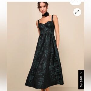 Lulu's Black and Green Floral Midi Dress